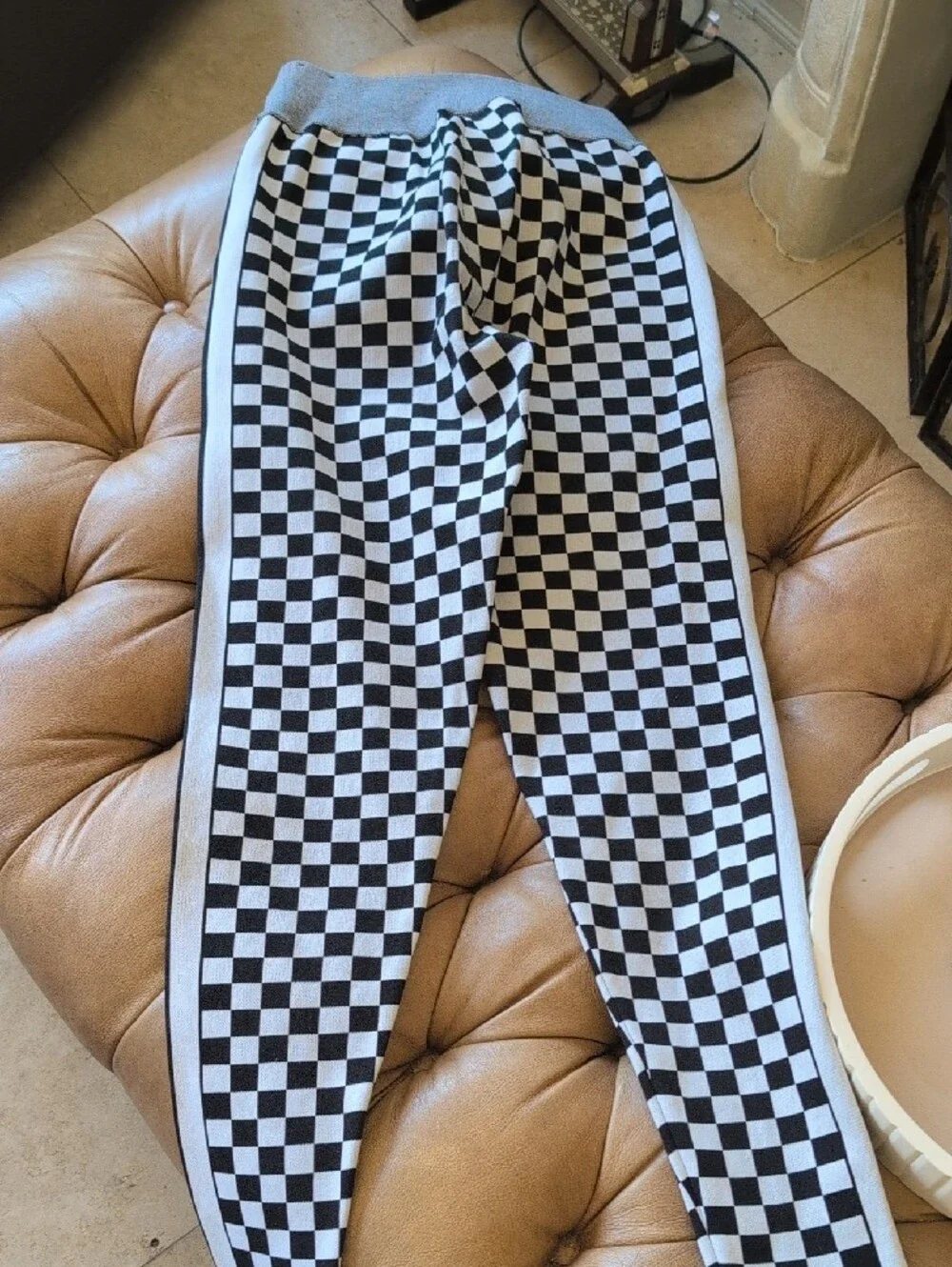 Nike Black & White Checkered Leggings with Side Stripe